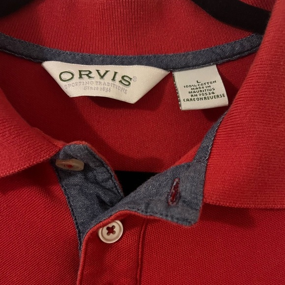 Men’s Orvis Large Red Short Sleeve Polo Shirt American Flag Embroidered- (S107) - Picture 4 of 11